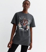 New Look Tall Dark Grey Tiger Print Untamed Logo T-Shirt
